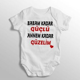 Limon Yenidoğan Beyaz Babam Kadar Güçlü Annem Kadar Güzelim Yazılı Baskılı Bebek Zıbını