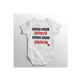 Limon Yenidoğan Beyaz Babam Kadar Güçlü Annem Kadar Güzelim Yazılı Baskılı Bebek Zıbını