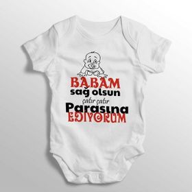 Limon Yenidoğan Beyaz Babam Sağ Olsun Çatır Çatır Parasına Ediyorum Yazılı Baskılı Bebek Zıbını