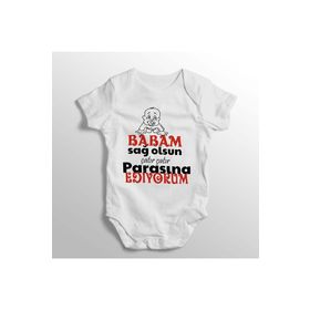 Limon Yenidoğan Beyaz Babam Sağ Olsun Çatır Çatır Parasına Ediyorum Yazılı Baskılı Bebek Zıbını
