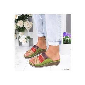 Limoya Hakiki Deri Joelle Yeşil Comfort Lazer Kesim Terlik