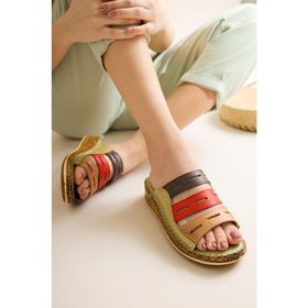 Limoya Hakiki Deri Joelle Yeşil Comfort Lazer Kesim Terlik