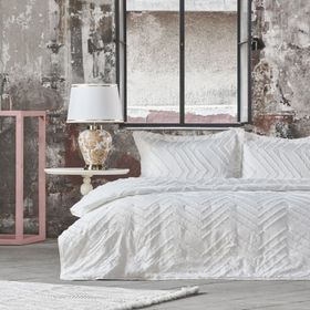 Linens Borneo Beyaz Çift Kişilik Yatak Örtüsü Seti
