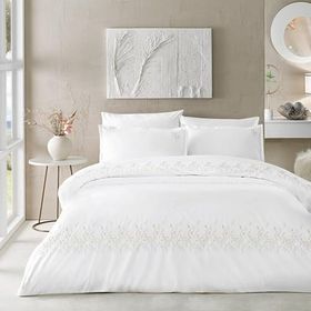 Linens Brode Chıffon Pamuk Beyaz Çift Kişilik Nevresim Takımı