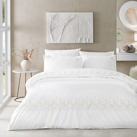 Linens Brode Chıffon Pamuk Beyaz King Nevresim Takımı