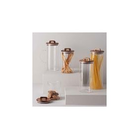 Linens Handle Cam Akasya Kapak 10x10x24 cm Kavanoz