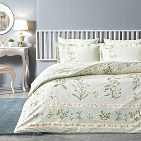 Linens Jumble Pamuk Saten Yeşil Çift Kişilik Nevresim Takımı