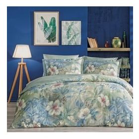 Linens Laima Pamuk Saten Mavi 200x220 cm Çift Kişilik Nevresim Takımı