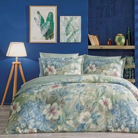 Linens Laima Pamuk Saten Mavi 200x220 cm Çift Kişilik Nevresim Takımı