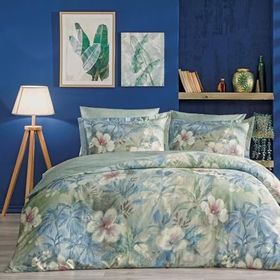 Linens Laima Pamuk Saten Mavi 200x220 cm Çift Kişilik Nevresim Takımı