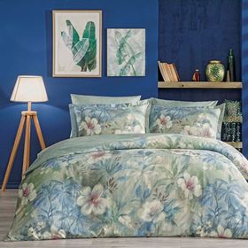 Linens Laima Pamuk Saten Mavi 200x220 cm Çift Kişilik Nevresim Takımı