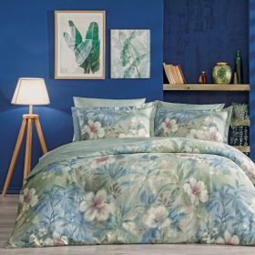Linens Laima Pamuk Saten Mavi 200x220 cm Çift Kişilik Nevresim Takımı