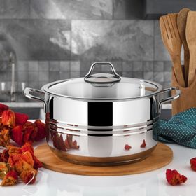 Lines 22 cm Oscar Metal Kulp Cam Kapak Derin Çelik Tencere