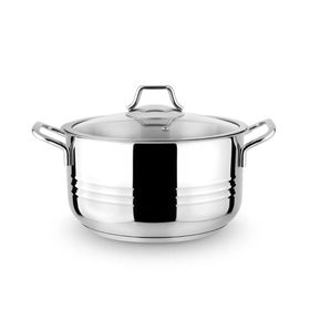 Lines 28 cm Oscar Metal Kulp Cam Kapak Derin Çelik Tencere