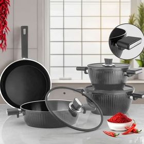 Lines L-5090 İndüksiyon Taban Bio Seramik Kristal 7 Parça Gri Tencere Seti