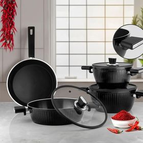 Lines L-5090 İndüksiyon Taban Bio Seramik Kristal 7 Parça Siyah Tencere Seti