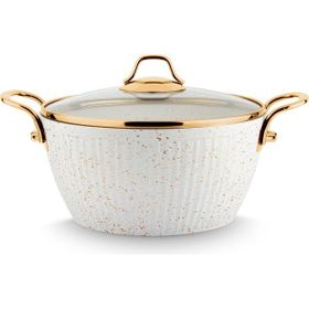 Lines Maya Granit Altın Kulp Beyaz 30 cm Desenli Derin Tencere