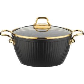 Lines Maya Granit Altın Kulp Siyah 22 cm Desenli Derin Tencere