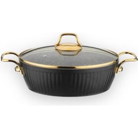 Lines Maya Granit Altın Kulp Siyah 24 cm Desenli Basık Tencere