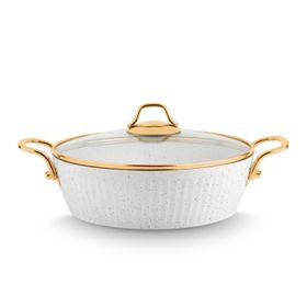 Lines Maya Granit Desenli Altın Kulp Beyaz 24 cm Basık Tencere