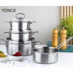 Lines Yonca Pişir Sakla 7 Parça Gümüş Mini Çelik Tencere Seti