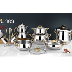 Lines Zeycan 18 Parça Gold Paslanmaz Çelik Clipso Dik Taban Tencere Seti