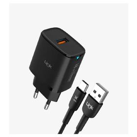 Linktech C303 Strong 18W USB-A Tip-C Kablolu Siyah Hızlı Şarj Adaptörü ve Şarj Aleti