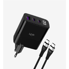 Linktech G853 Premium Tip-C 65W Süper SI Kablolu 3'lü Çıkış Şarj Adaptörü ve Şarj Aleti