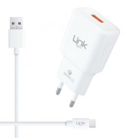Linktech T443 1.2 mt 12W 2.4A QC 3.0 Hızlı Şarj Aleti Type-C Kablo Set