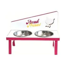 Liva Ahşap 2'li Çelik Kaseli Açık Pembe Kedi ve Köpek Mama ve Su Kabı