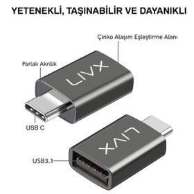 LivX OTGKS USB 3.1 to Type-C 10 Gbps Veri Aktarımı 3A Hızlı Şarj ve Data Çevirici Dönüştürücü