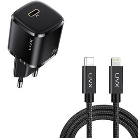 LivX Rapid 20W USB-C Mini PD Hızlı Şarj Cihazı Güç Adaptörü ve 1 m iPhone Şarj Kablosu