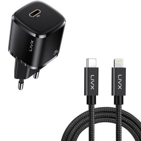 LivX Rapid 20W USB-C Mini PD Hızlı Şarj Cihazı Güç Adaptörü ve 3 m iPhone Hızlı Şarj Kablosu