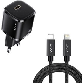 LivX Rapid 20W USB-C Mini PD Hızlı Şarj Cihazı Güç Adaptörü ve 3 m iPhone Hızlı Şarj Kablosu