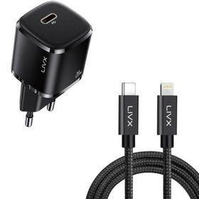 LivX Rapid 20W USB-C Mini PD Hızlı Şarj Cihazı Güç Adaptörü ve 3 m iPhone Hızlı Şarj Kablosu