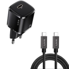 LivX Rapid 20W USB-C Mini PD Hızlı Şarj Cihazı Güç Adaptörü ve 50 cm Hızlı Şarj ve Data Kablosu