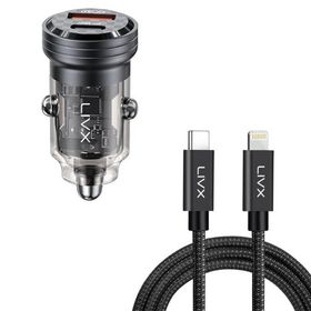 LivX Transparent 45W PD/QC Mini Araç Şarj Cihazı ve 1 m iPhone Hızlı Şarj Kablosu