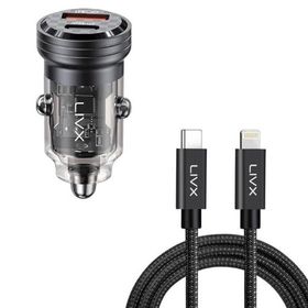 LivX Transparent 45W PD/QC Mini Araç Şarj Cihazı ve 1 m iPhone Hızlı Şarj Kablosu