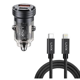 LivX Transparent 45W PD/QC Mini Araç Şarj Cihazı ve 3 mt iPhone Hızlı Şarj Kablosu