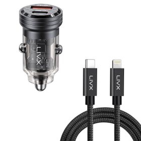 LivX Transparent 45W PD/QC Mini Araç Şarj Cihazı ve 3 mt iPhone Hızlı Şarj Kablosu