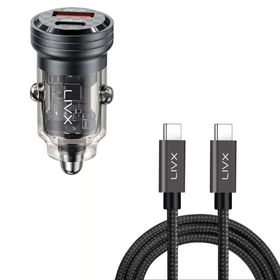 LivX Transparent 45W PD/QC Mini Araç Şarj Cihazı ve 50 cm Hızlı Şarj ve Data Kablosu