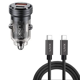 LivX Transparent 45W PD/QC Mini Araç Şarj Cihazı ve 50 cm Hızlı Şarj ve Data Kablosu