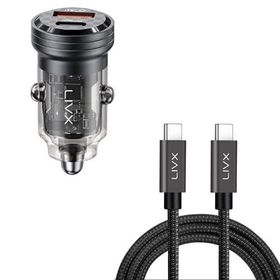 LivX Transparent 45W PD/QC Mini Araç Şarj Cihazı ve 50 cm Hızlı Şarj ve Data Kablosu