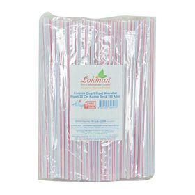 LokmanAvm Körüklü Çizgili Karma Renk 22 cm 150 Adet Pipet