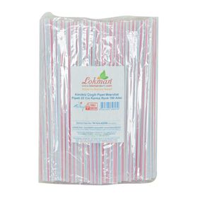 LokmanAvm Körüklü Çizgili Karma Renk 22 cm 150 Adet Pipet