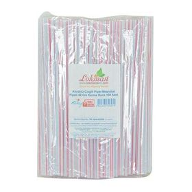 LokmanAvm Körüklü Çizgili Karma Renk 22 cm 150 Adet Pipet