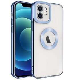 Lopard Açık Mavi iPhone 12 Uyumlu Kamera Korumalı Logo Açık Silikon Kılıf