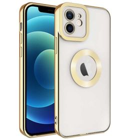 Lopard Altın Sarısı iPhone 12 Uyumlu Kamera Korumalı Logo Açık Silikon Kılıf