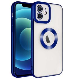 Lopard Mavi iPhone 12 Uyumlu Kamera Korumalı Logo Açık Silikon Kılıf