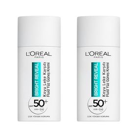 L’Oréal Paris 2x50 ml Bright Reveal Spf 50+ Koyu Leke Karşıtı Fluid Günlük Yüz Güneş Kremi Cilt Bakım Seti